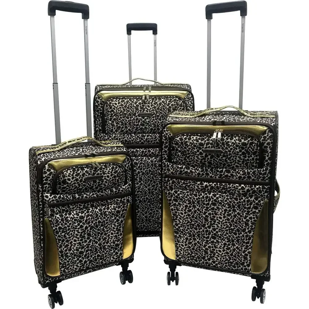 Ultra-Lightweight 3-Piece Spinner Luggage Set, Expandable with Leopard Print
