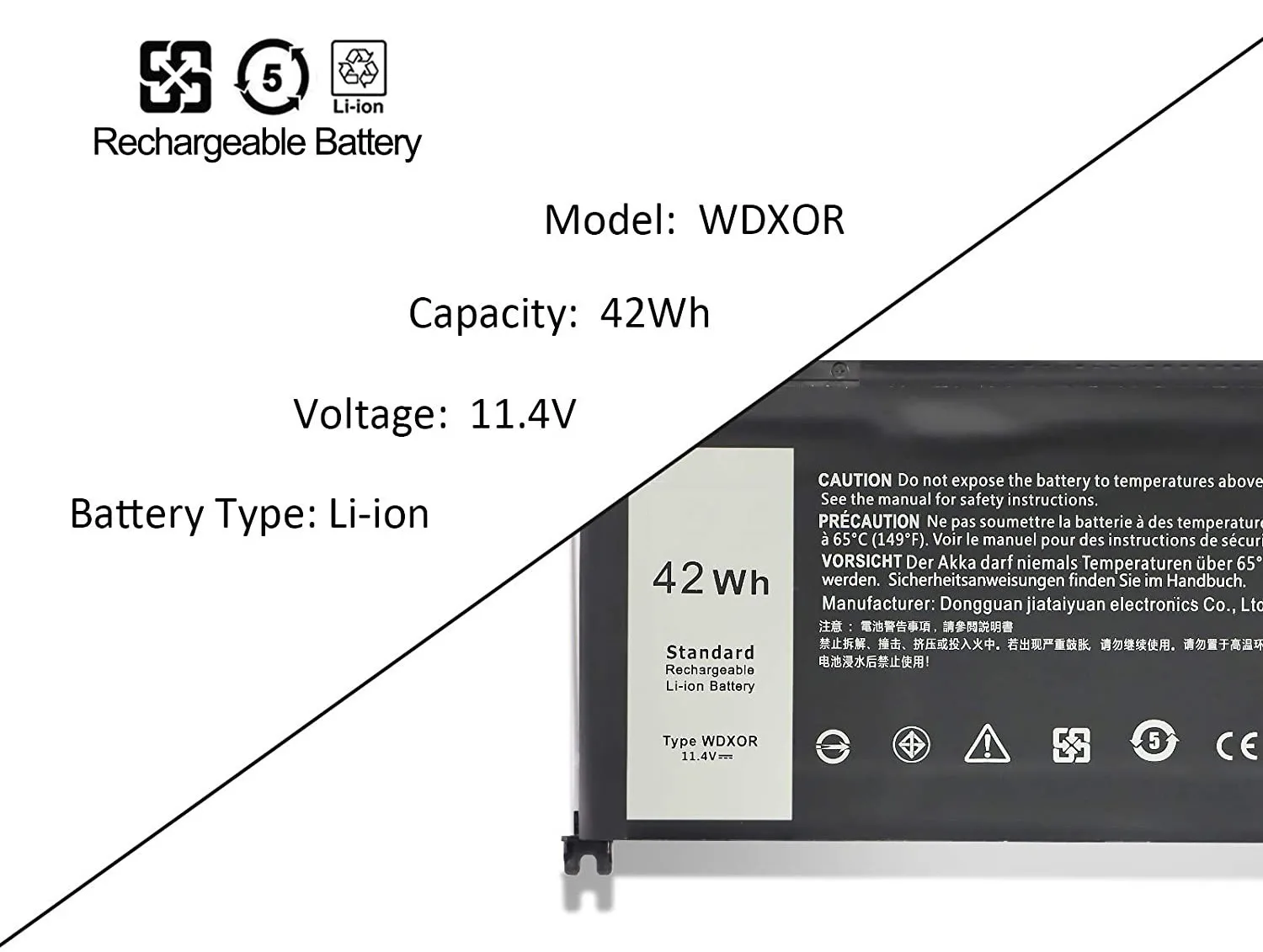 100% แบตเตอรี่ WDX0R ใหม่สำหรับ Dell Inspiron 13 5000 5368 5378 7368 7378 14 7000 7560 7460 5468 15 7560 5538 5567 5568 P61F wdxor