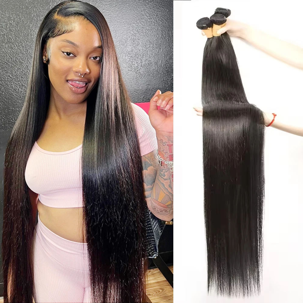 30 32 Inch Straight Human Hair Bundles Brazilian Human Hair Weave Bundles 1/3 Piece Human Hair Bundles Remy Hair Extensions