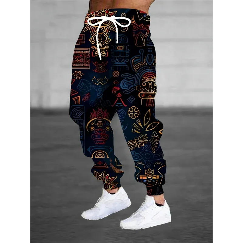 

3D Abstract Tribal Pattern Street Pants Men's Side Pockets Elastic Drawstring Sweatpants Joggers Pants for Men Casual Trousers