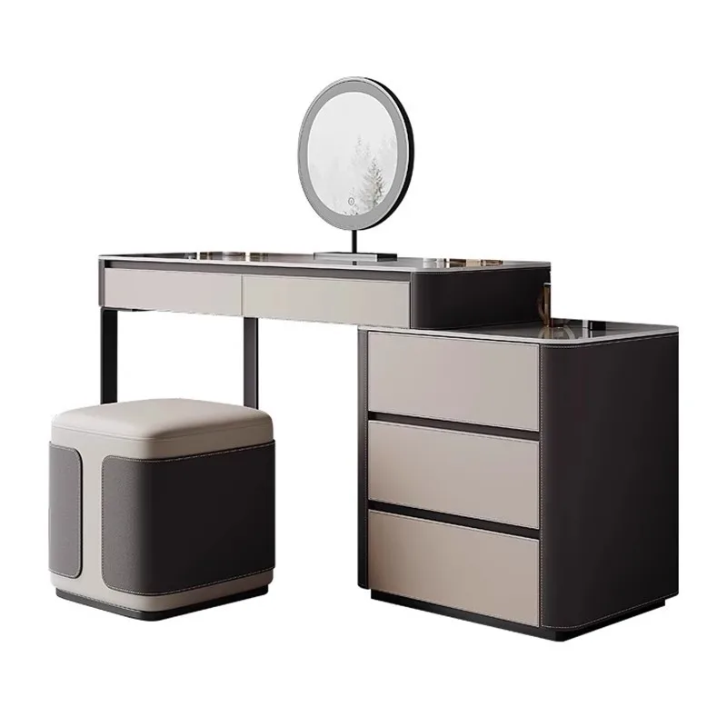 

Italian style, minimalist, saddle leather, solid wood dresser, small apartment, rock slab, makeup table