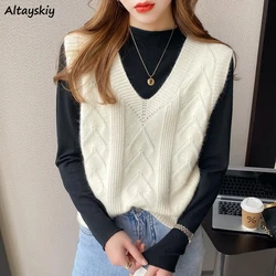 Vintage Sweater Vest Women 6 Colors Casual Simple Autumn Knitting Harajuku Temper Classic Clothing Sleeveless Soft Korean Style
