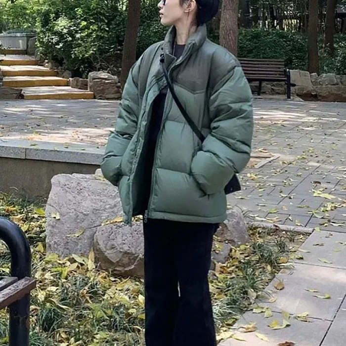 

Green Stand-up Collar Cotton-padded Jacket For Women 2026 New Autumn And Winter Thickened Puffer Jacket Coat