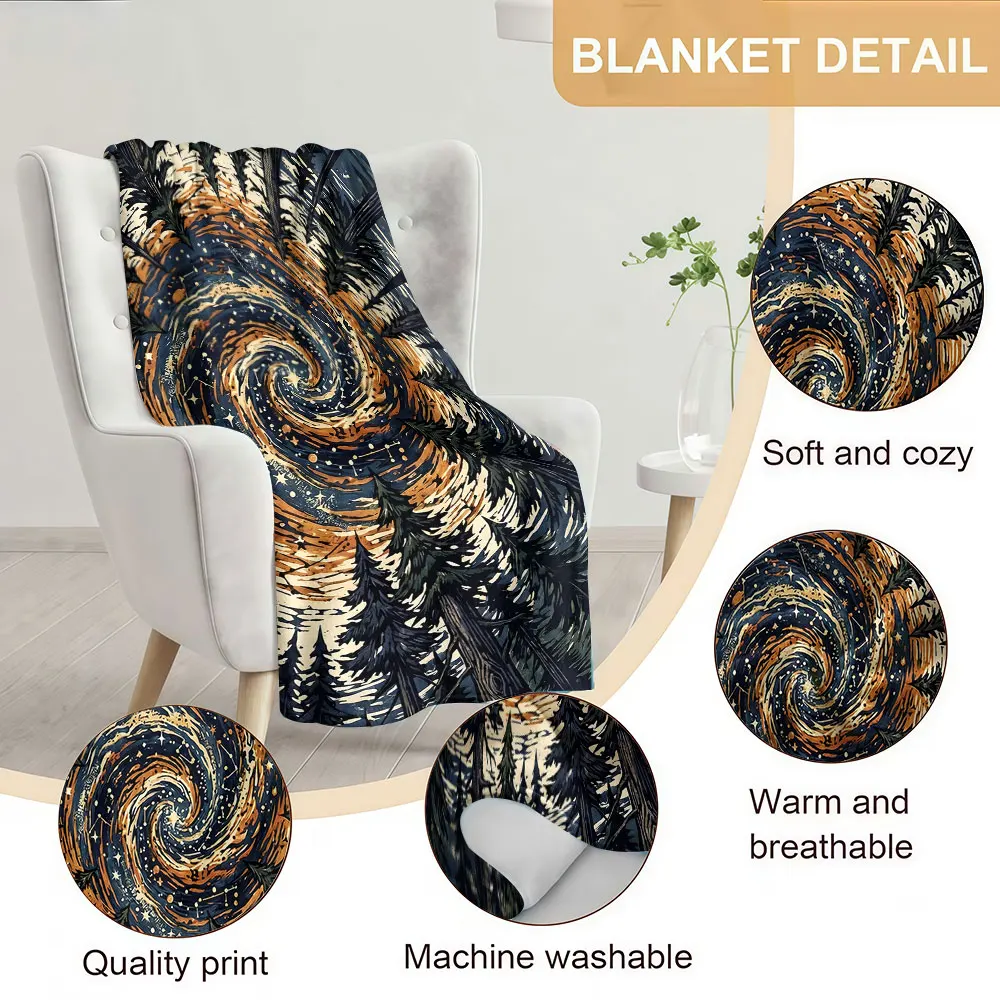 Forest Starry Vortex Soft Warm Flannel Blanket Lightweight Cozy Christmas Halloween Home Decor Room