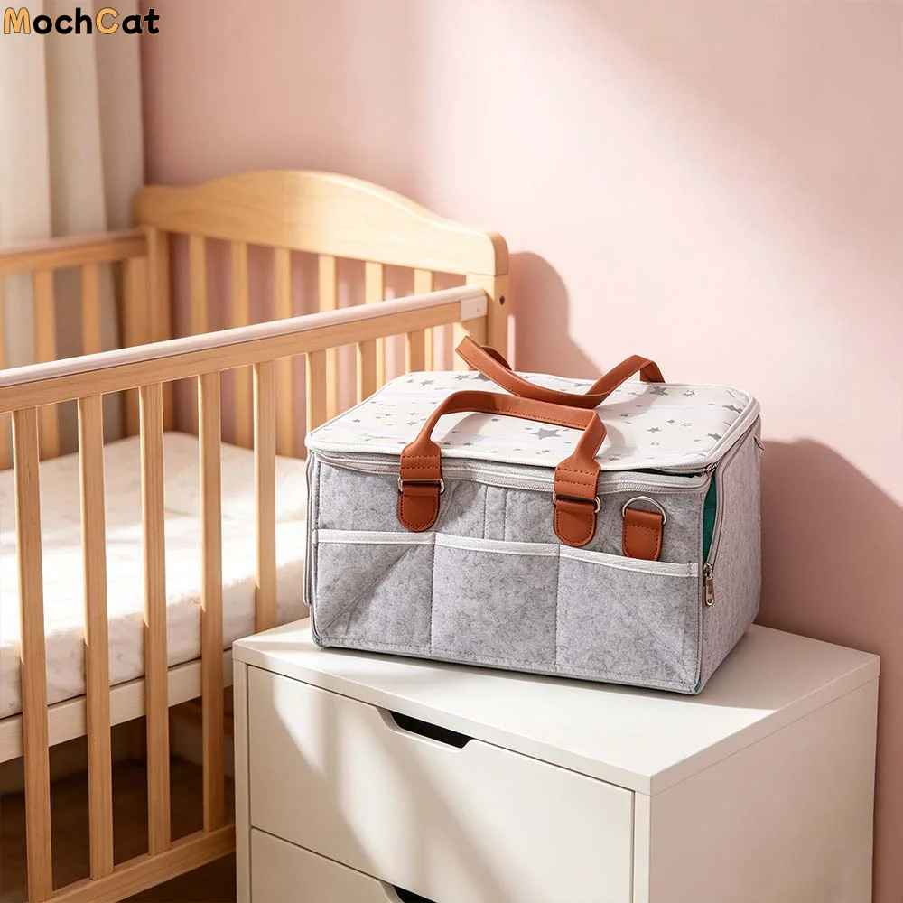 

Felt Cloth Mommy Tote Bag Foldable Design Large Capacity Foldable Baby Diaper Bag Non-Woven Fabric Portable Bag