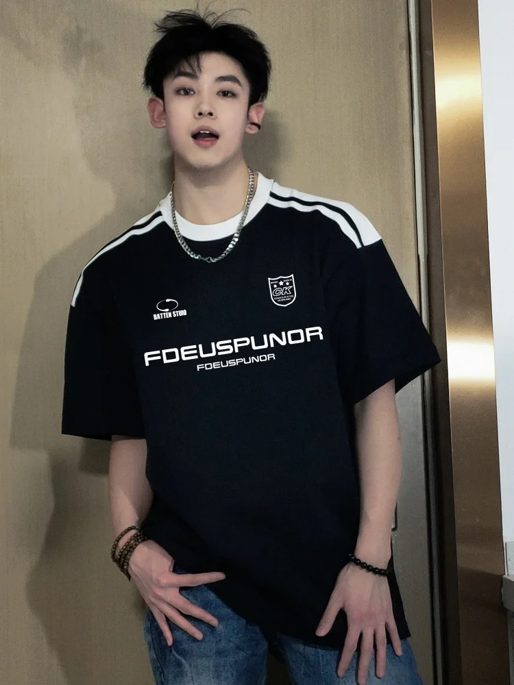 

American Retro Striped Pure Cotton ort Sve Men's T-irt Summer Youth Casual Faionable Versatile oulder Width T-irt