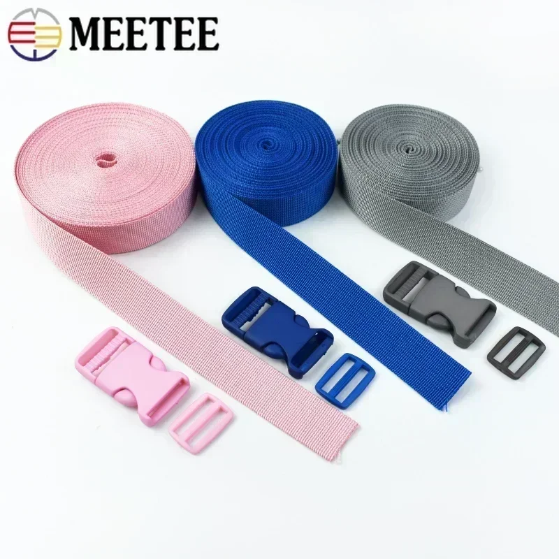 2/5/10Sets 20/25mm Nylon Webbing Tape+Plastic Side Release Buckle+Tri Glide Clasp Backpack Bag Straps Buckles DIY Accessories