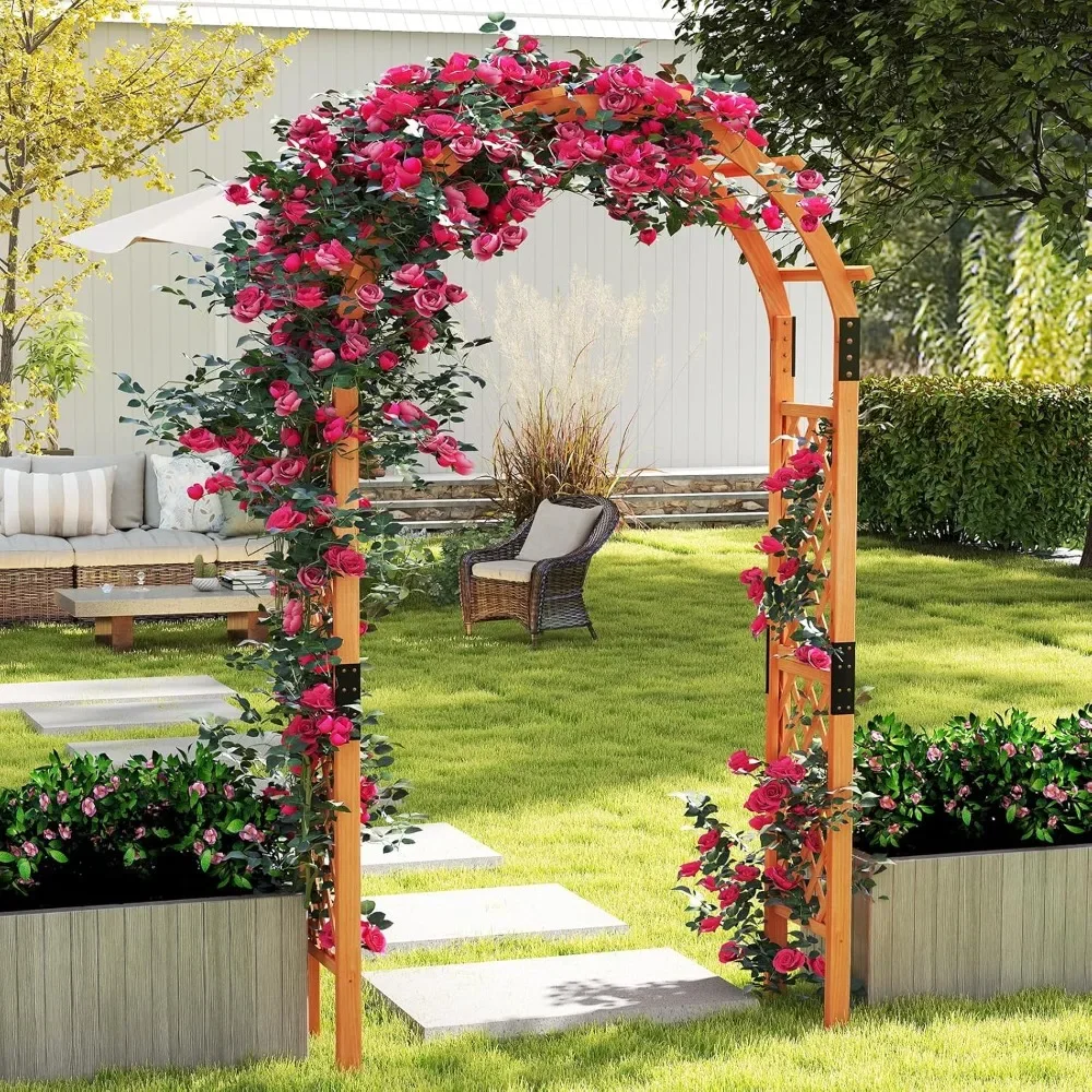 

7.7 FT Wooden Garden Arbor, Outdoor Wood Garden Trellis for Climbing Plants, Wedding Arch Pergola