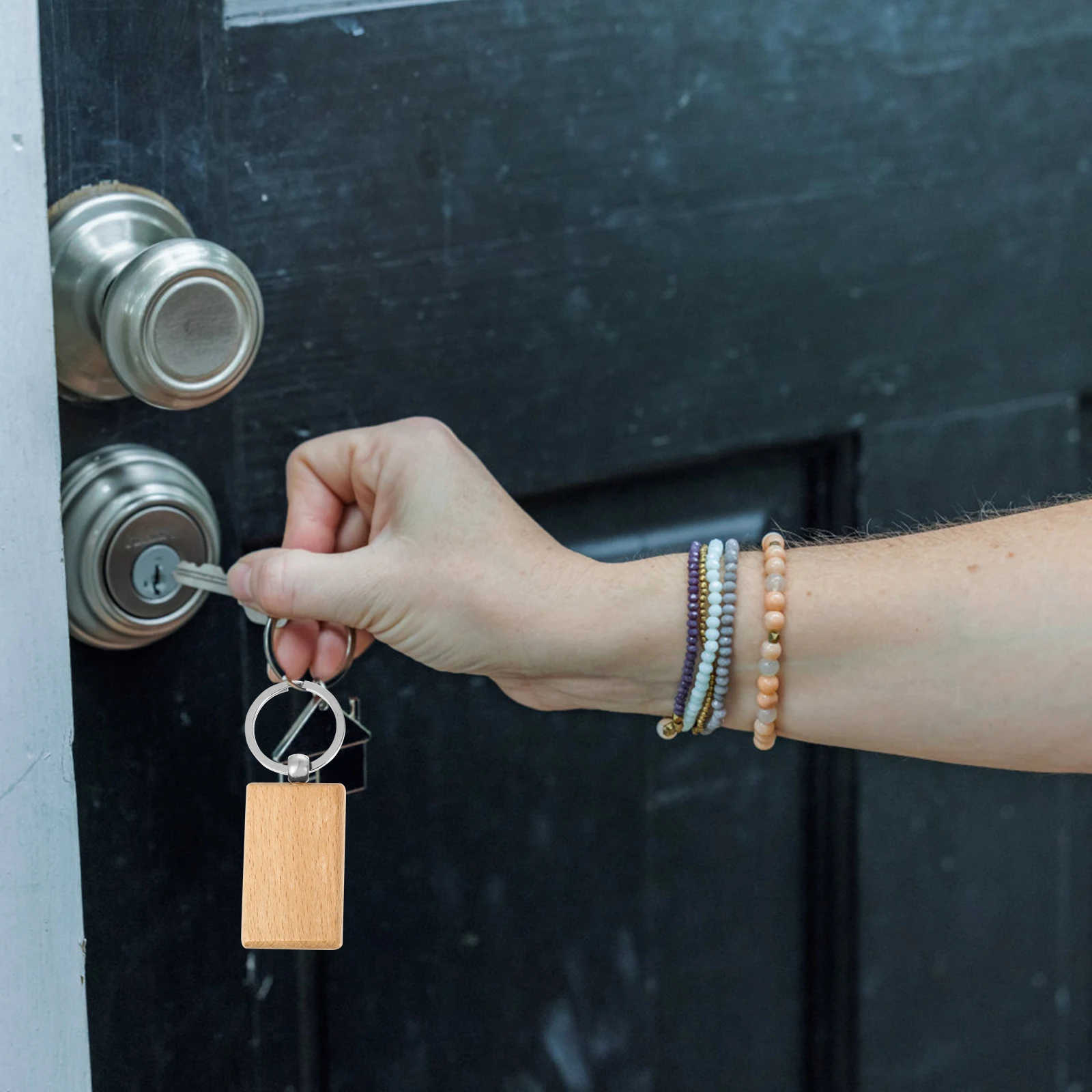 

6 PCS Accessories Solid Wood Keychain Keyring Rectangle Decorate Man Chains for Men