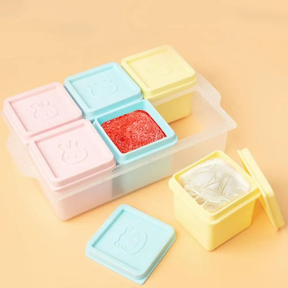

Food Storage Container 6 Grid Baby Food Freezer Tray Silicone Square Ice Cube Mold Heat Resistance with Lid Puree Container Soup