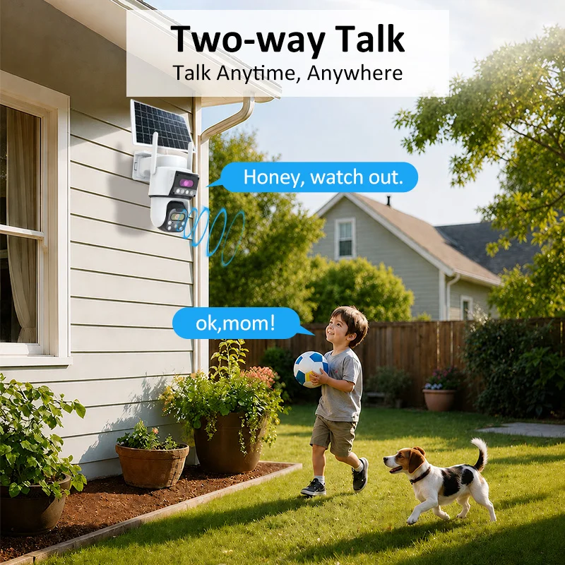 8MP 4G LTE Solar Security Camera Dual Lens Outdoor Wireless CCTV Camera Solar Panel Low Power AI Human Detection Waterproof