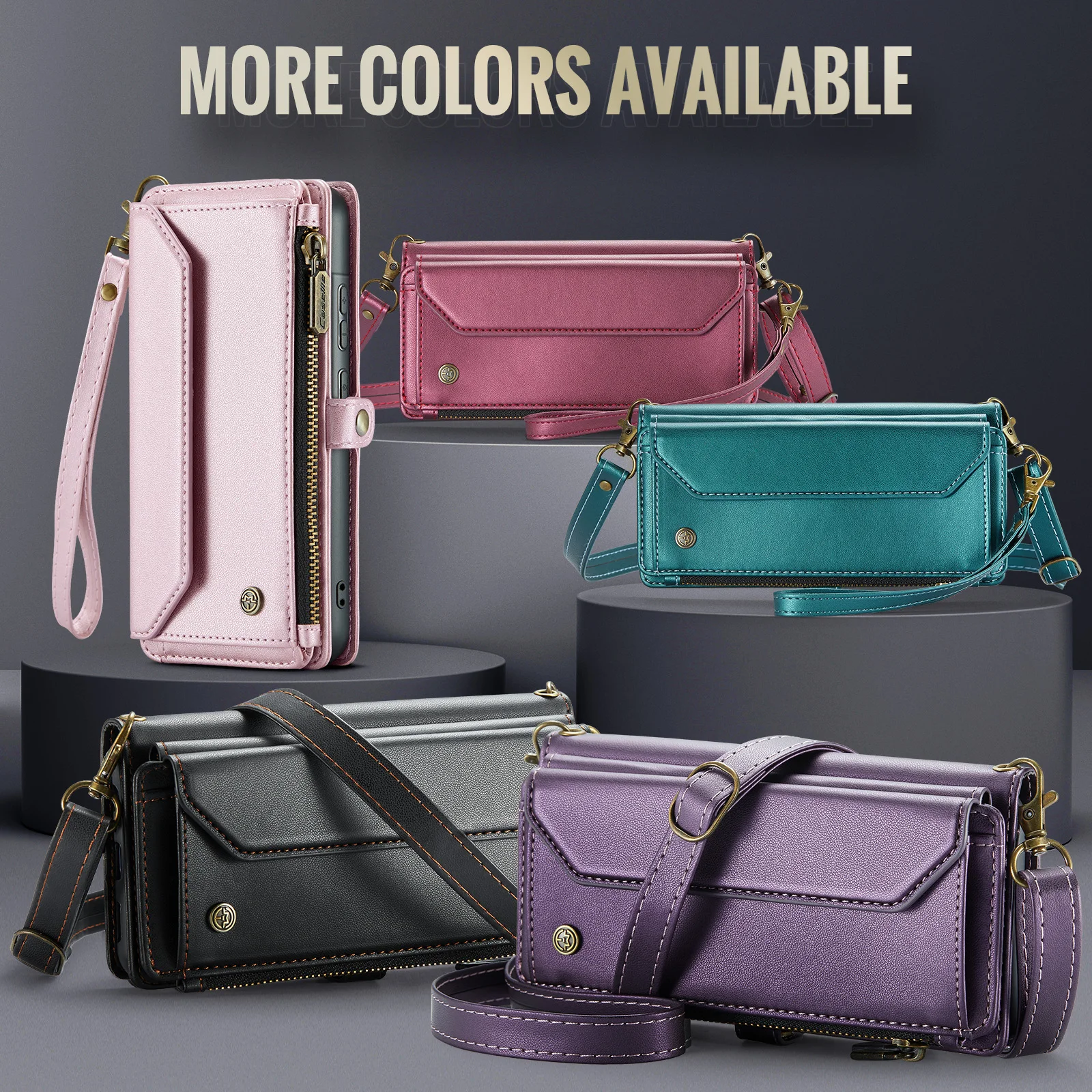 For Samsung Galaxy A37, Caseme-C36 Luxury Flip PU Leather Wallet Case Card Slot Zipper Pocket Stand Phone Cover Pouch w/ Lanyard