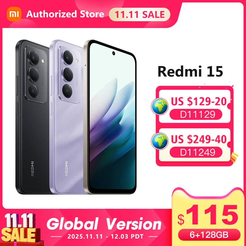 هاتف Xiaomi Redmi 15 الإصدار العالمي الذكي 6.9 بوصة FHD + DotDisplay كاميرا 50 ميجابكسل 7000 مللي أمبير 33 وات IP64 سنابدراجون 685 128 جيجابايت / 256 جيجابايت ROM #1