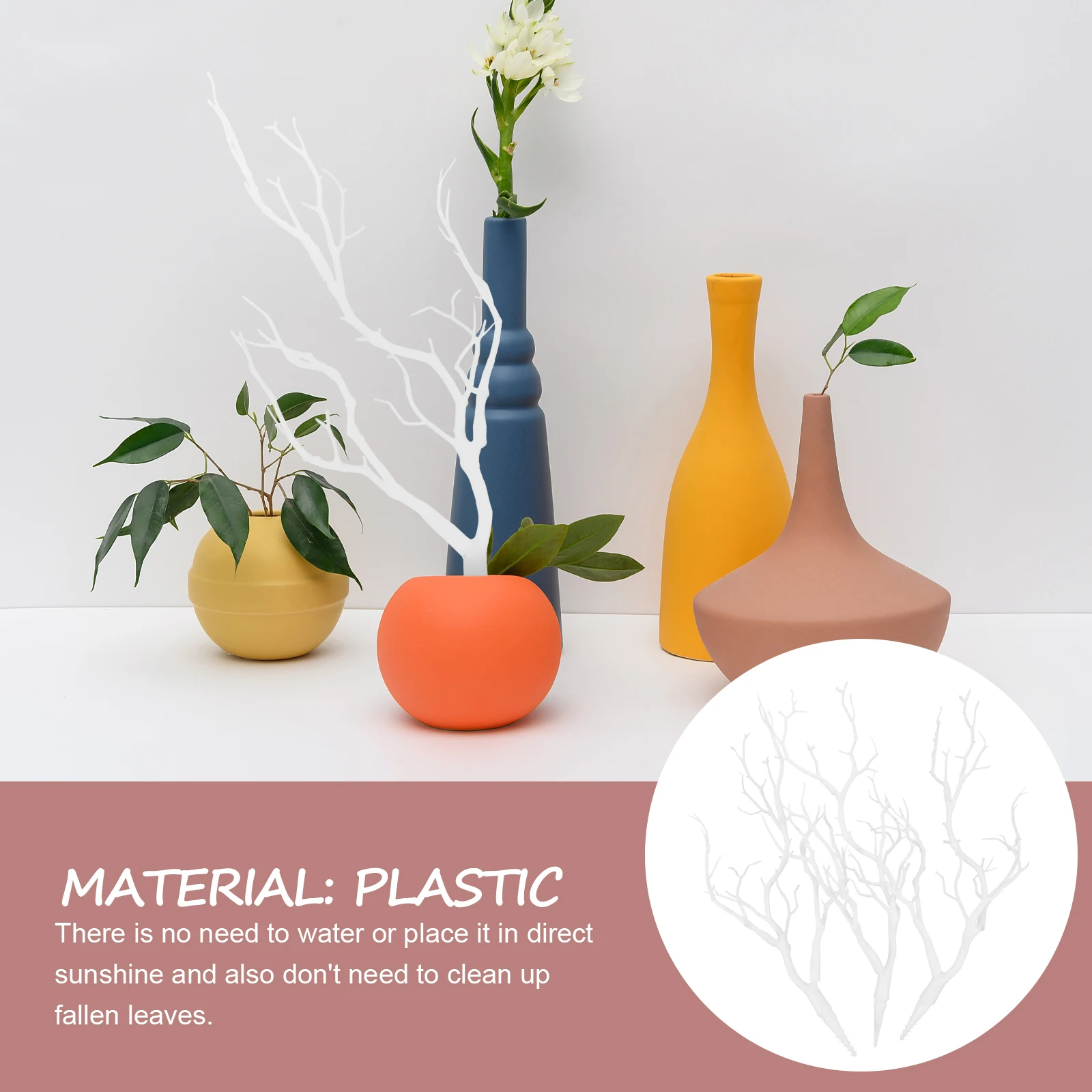 

3Pcs Naturalistic Plastic Branches Fake Tree for Vase Decoration Realistic Look Festive Supplies Home Decor White