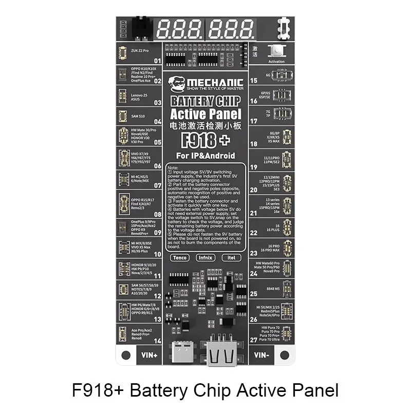 Mechanic F918+ Battery Chip Active Panel 5V-9V Regulated Output For Phone 6-16 ProMax Android Battery Activation Detection Board