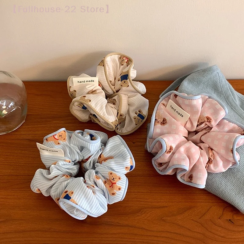 【MAX-22】 Lazos para el cabello a rayas con forma de oso para el intestino grueso, lazo para la cabeza con bola para mujer, accesorios para el cabello versátiles, cuerdas para el cabello