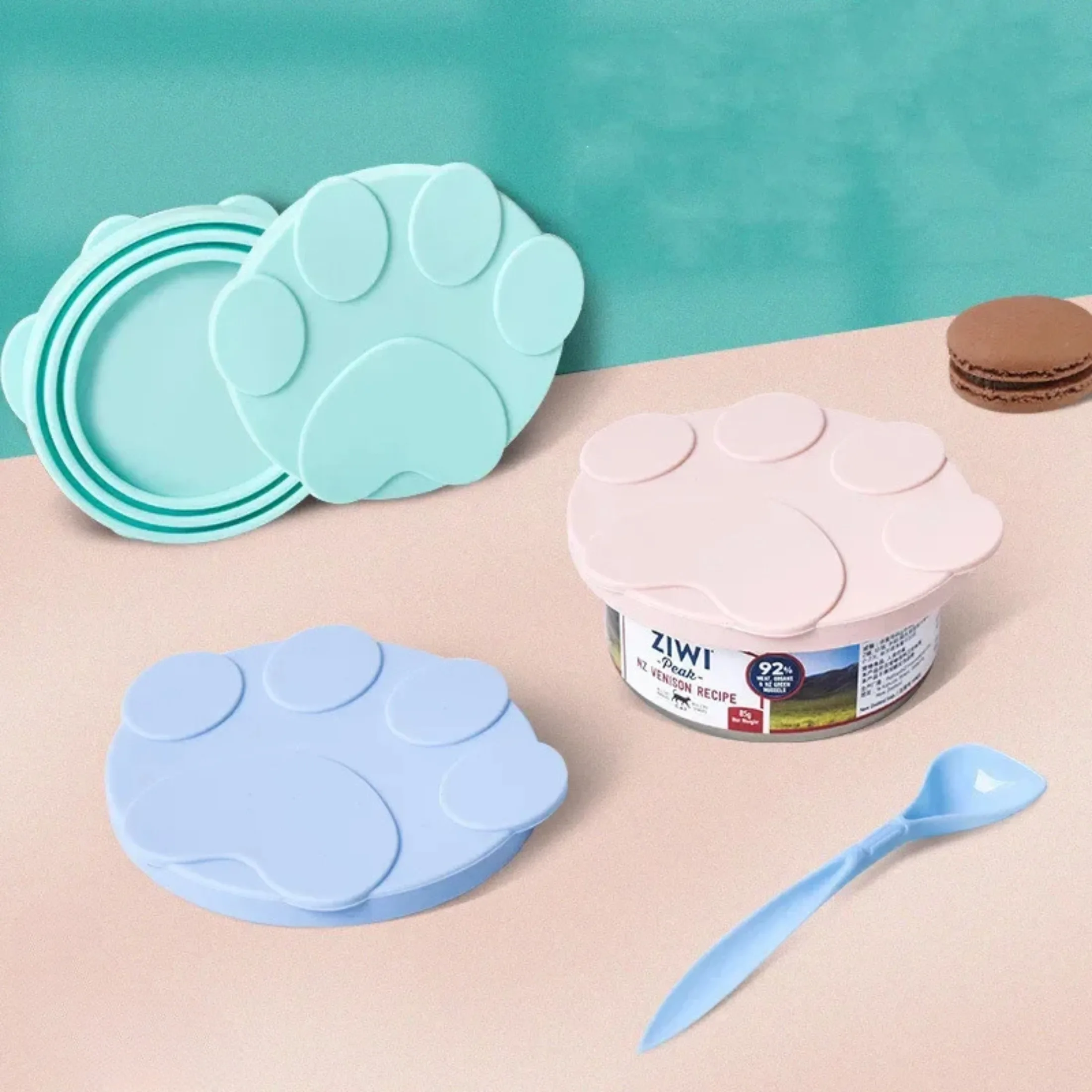 Portable Silicone Dog Cat Canned Lid 2-in-1Food Sealer Spoon Pet Food Cover Storage Fresh-keeping Lids Bowl  Accessories