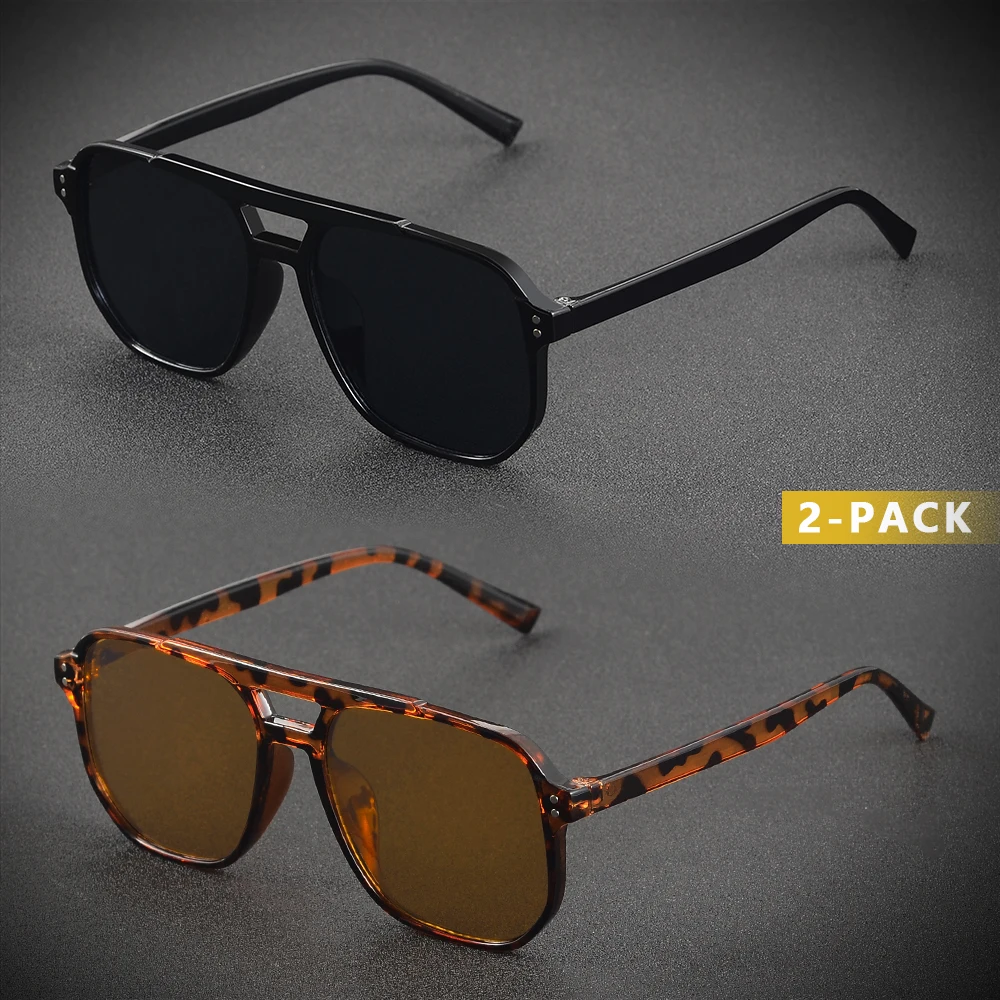 CRIXALIS 2Pcs Unisex Plastic Geometric Frame Fashion Sunglasses For Men Street Photography Travel Concave Shape Shade UV400
