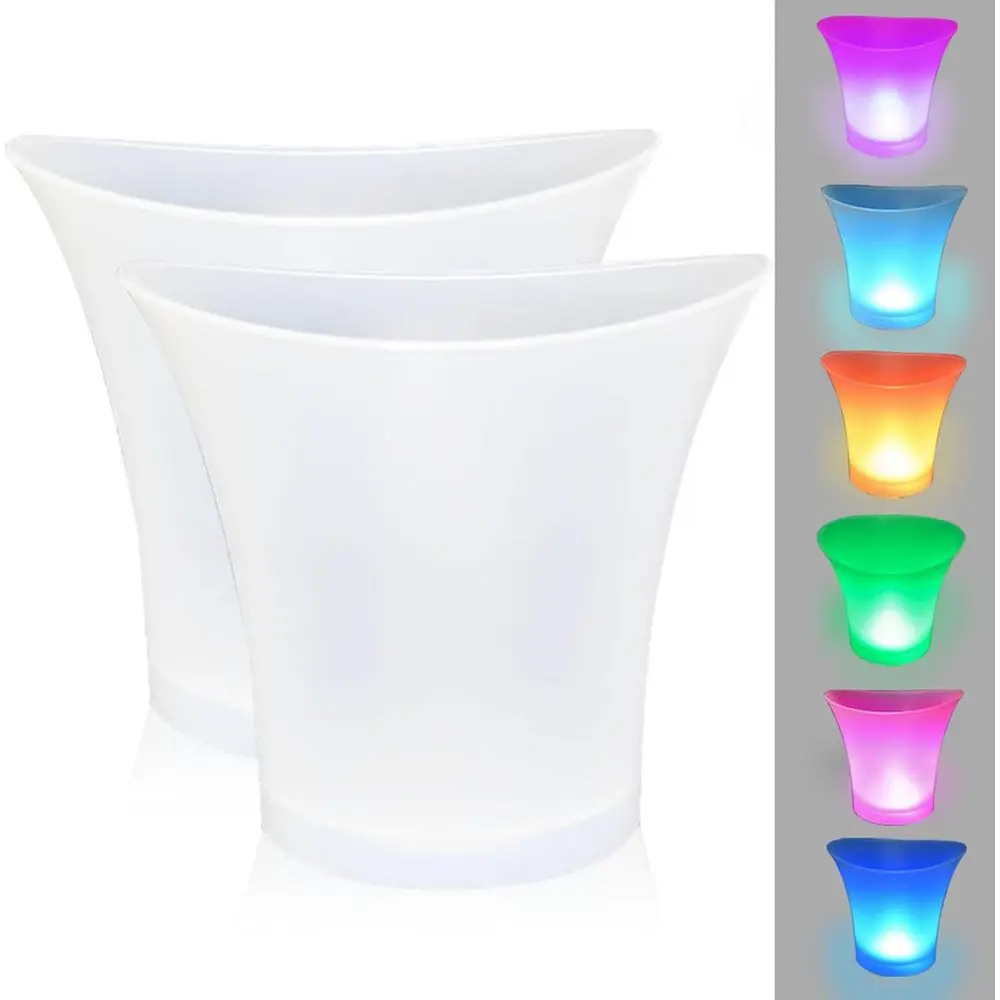 

5L Large Capacity LED Lighted Ice Bucket, 7 Color Changing for Party/Home/Bar, Waterproof Drink Container Set (2PCS, Battery-Pow