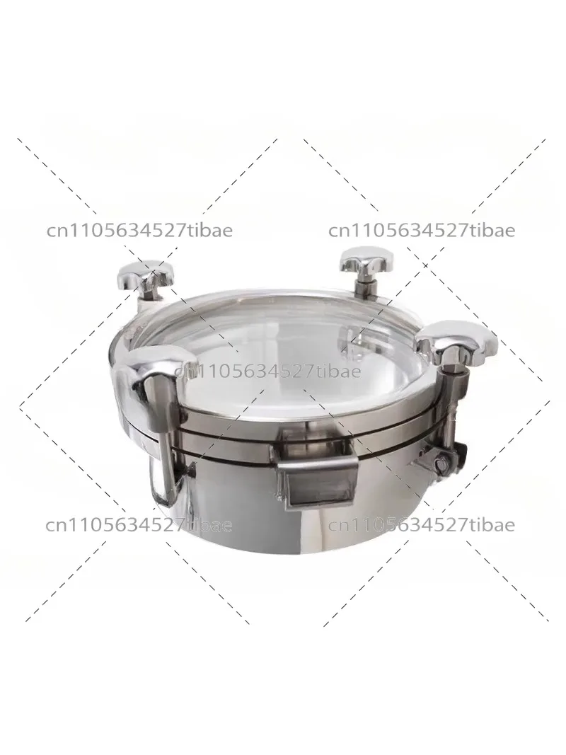 304 Stainless Steel Pressure Manhole Cover with Large Sight Glass | Sanitary Grade Flange & Hand Hole, Welded & Thickened