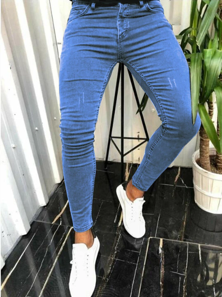 Mens Skinny Blue Jeans High Quality Man Casual Slim Pencil Jeans Male Streetwear Youth Mans Pants Hip Hop Long Denim Trousers