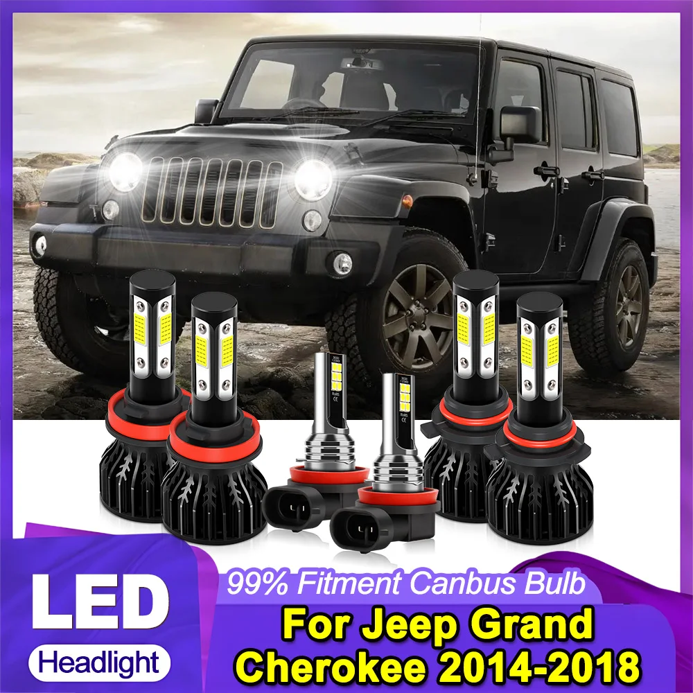 

Автомобильные светодиодные фары 6000K белые COB чипы 60000LM дальнего ближнего света противотуманные фары Plug and Play для Jeep Grand Cherokee 2014-2018