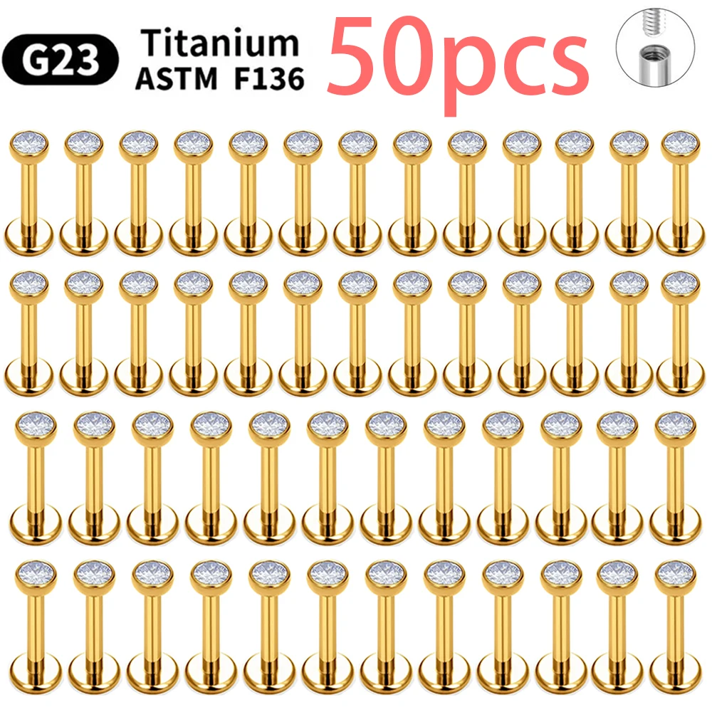 5/50PCS G23 Ttianium Piercing Labret Lip Stud 16G Interne Draad Stud Oorbel Oor Neus nagel Tragus Kraakbeen Helix Daith Body