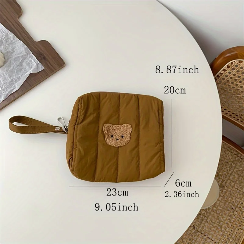 Cute Plush Bear Decor Cosmetic Pouch, Zipper Versatile Cosmetic Bag, All-Match Storage Bag