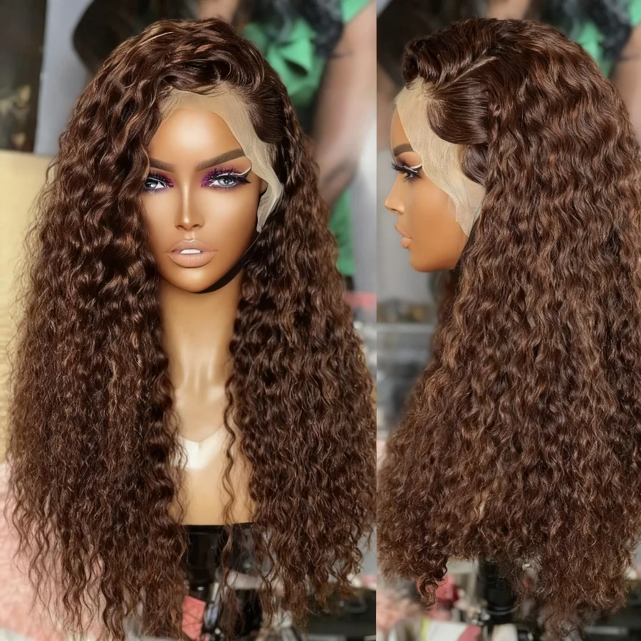 

Мягкий синтетический парик с кружевной передней частью, 26 дюймов, длинный, коричневый, кудрявый, в стиле Джерри Керл, для женщин, предварительно прорезанный, без клея, для повседневной носки