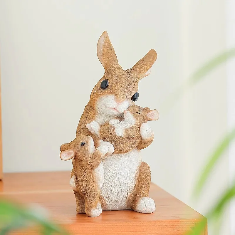 

Artistic Mother-Child Rabbit Figurine - Handcrafted Easter Home Decor, Tabletop Statue for Desk, Easter Bunny Decoration Craft
