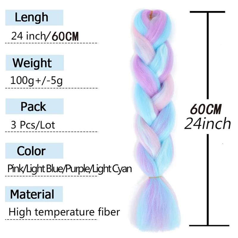 24 Inch Long Braiding Hair 100g 24 Inch Synthetic Braiding Hair Ombre Multiple color mixing Hair Braids Extension