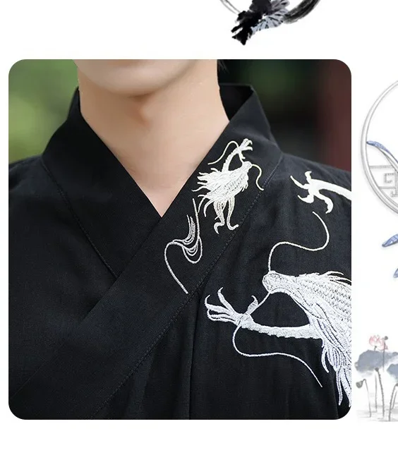 새로운 일본 기모노 드래곤 자수 사무라이 의상 전통 Hanfu 짧은 드레스 여성 남성 유카타 아시아 코스프레 옷