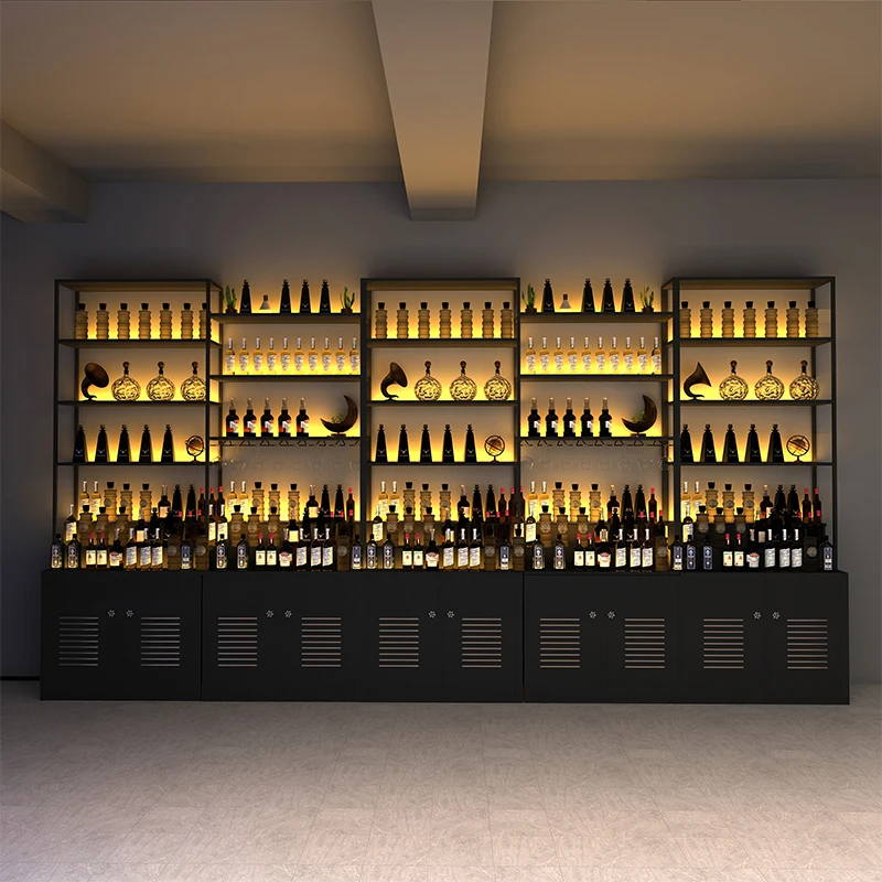 Multifunction Wall Mount Bar Cabinet Storage Display Lattice Large Drying Metal Frame Houses Wine Rack Floor Bitrina Furniture