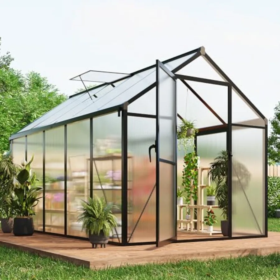 Feet house, houses for Outside, Polycarbonate house with Aluminum Frame, Lockable Door and Ajustable Roof Vent for Backyard, Ho