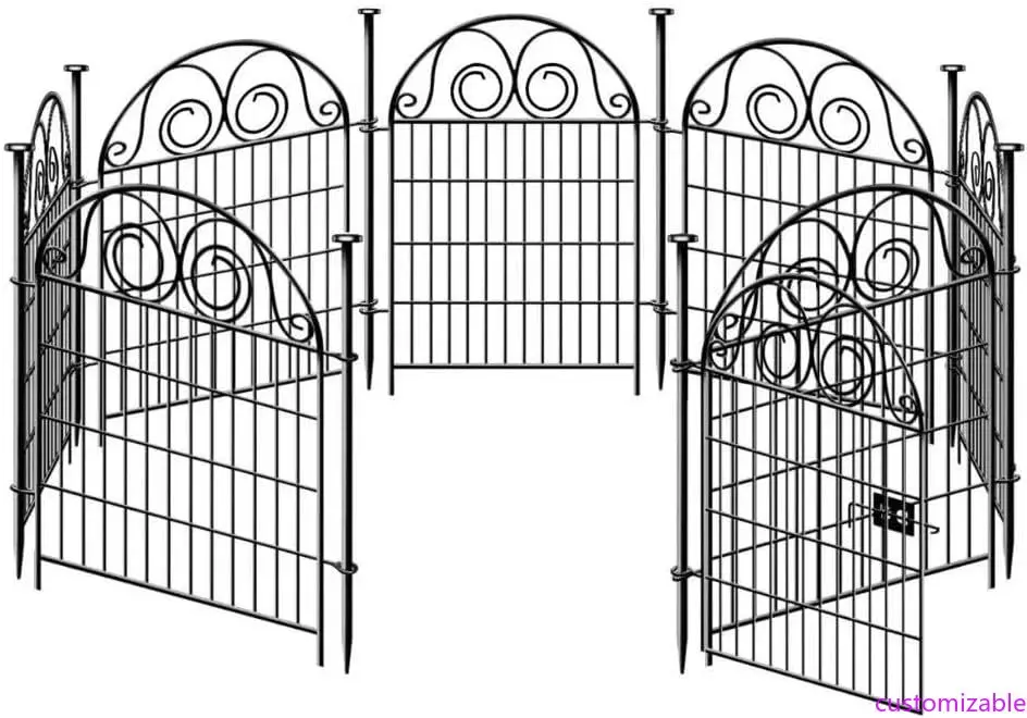 

Tall Garden Animal Barrier Fence With Gate, 32 in(H)×27 in(L) 8 Panels Dog Digging Fencing Barrier, Black Metal Temporary Fence