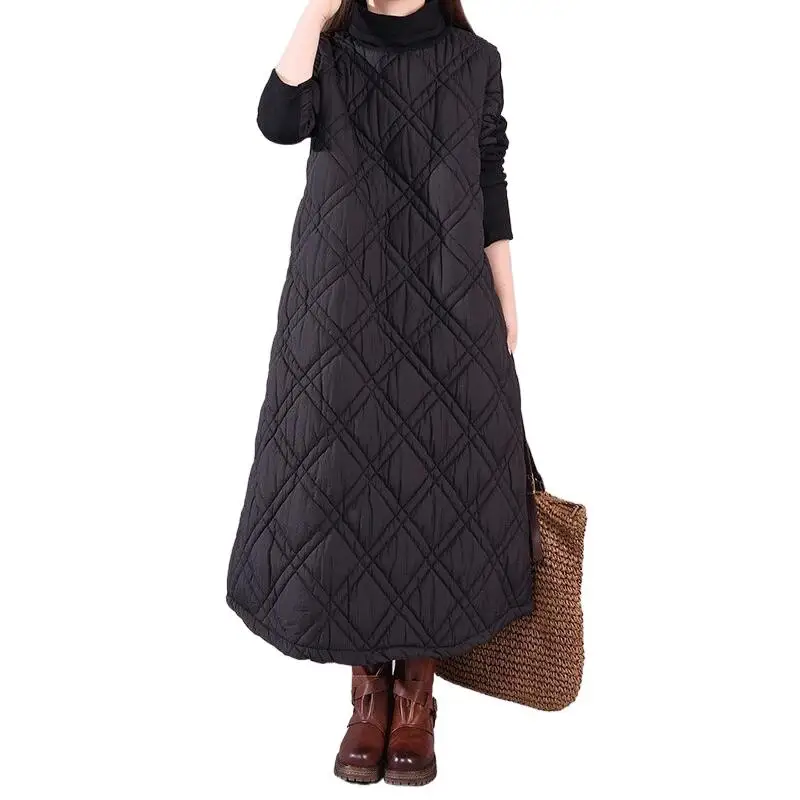 Women Winter Patchwork Long Coat Thicken Turtleneck Elegant A-line Coat  Casual Maxi Coat casacos de inverno feminino