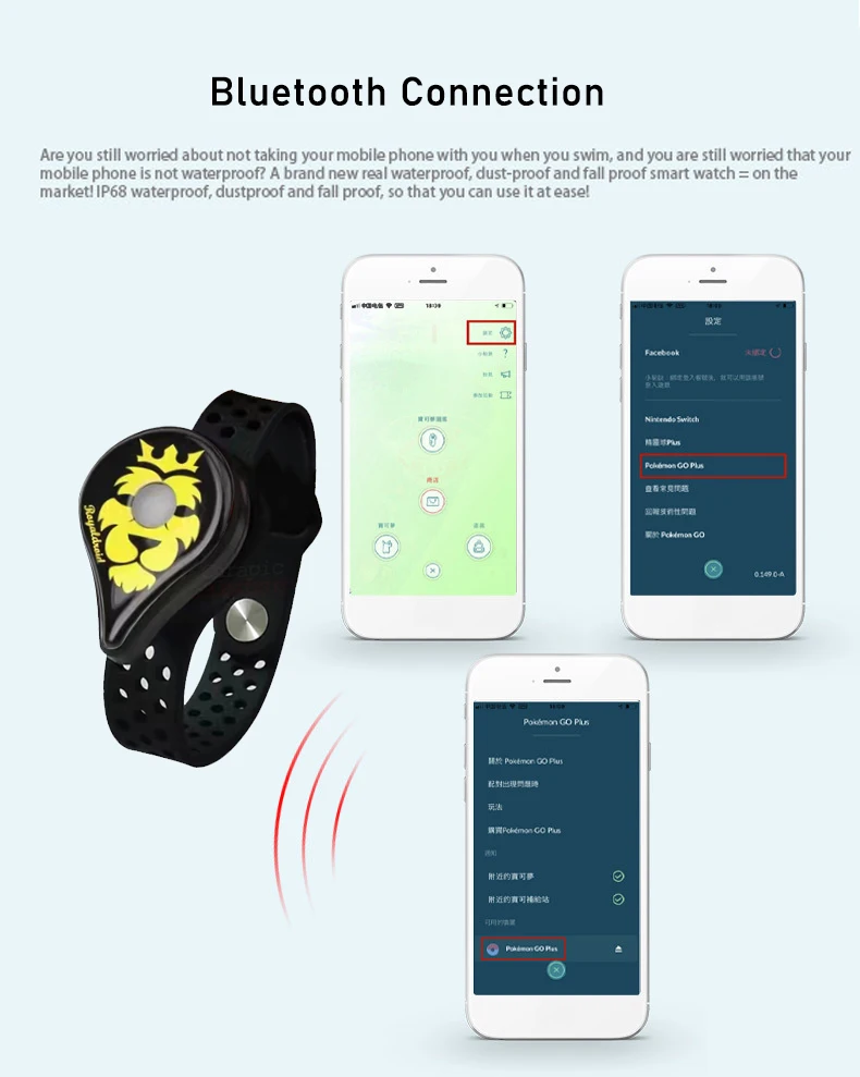 Braccialetto da polso superiore Bluetooth Digital ricaricabile Watch Band Switch accessorio di gioco cattura automatica per Pokemon Go Plus