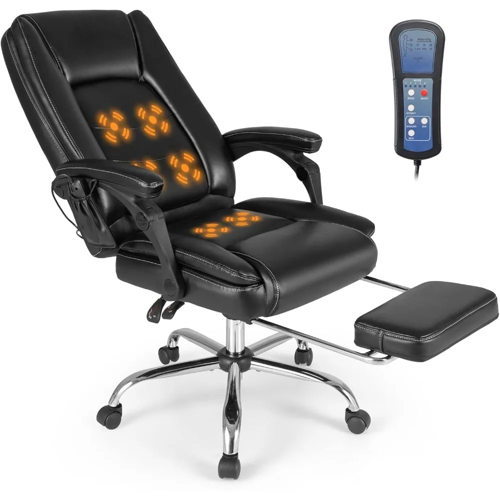 

Регулируемое массажное кресло Giantex — большое и высокое офисное кресло мощностью 400 фунтов с подлокотниками, поворотное кожаное кресло с высокой спинкой C