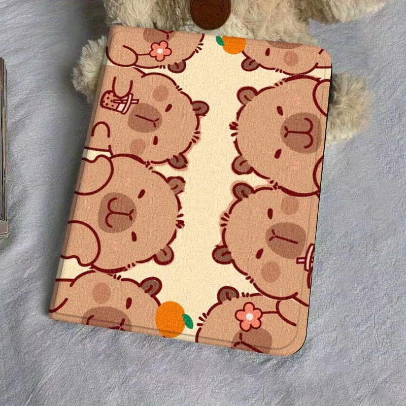 كابيبارا كارتون لطيف الفن لسامسونج غالاكسي تاب S9 S10 S6 S7 S8 FE زائد لايت بوصة غطاء قابل للطي اللوحي