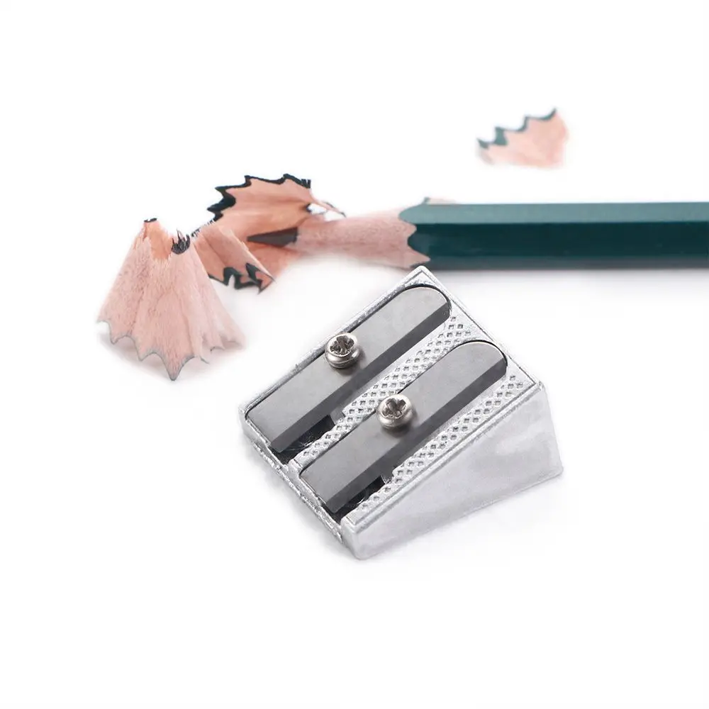 Simple Bevelled Silver Stationery Two Hole Office Sharpener Double Hole Pencil Sharpener Pens Cutter Tool Pencil Sharpener