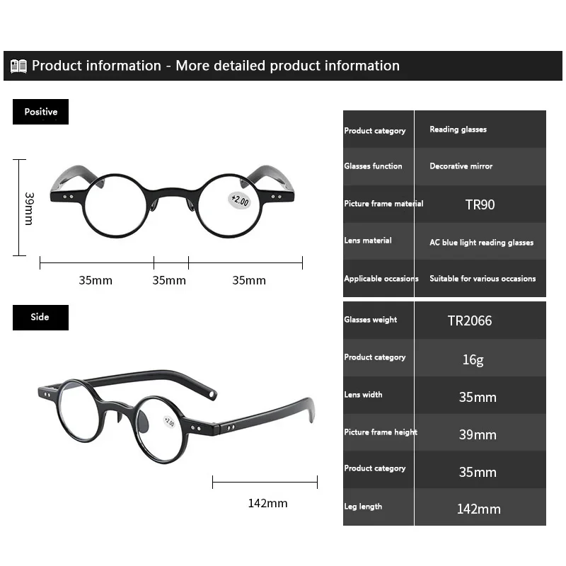 Men Women Square Round Reading Glasses Vintage Small Presbyopic Glasses Portable Gift For Elderly Diopters +1.5 +2.0 +2.5