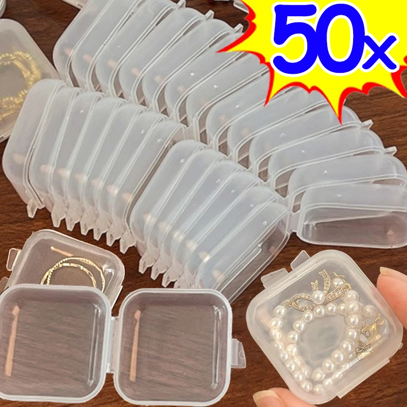 5/50PCS Clear Plastic Small Box Mini  Flip Cover Boxes Dustproof Jewelry Organizer Earrings Ring Storage Case Portable Container