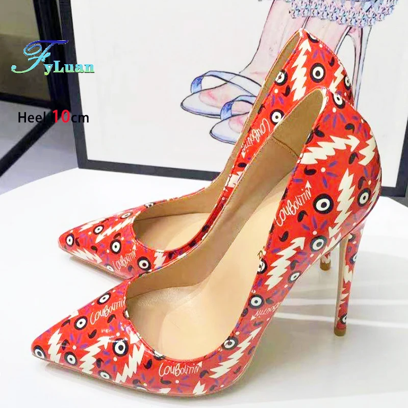 

FyLuan женские свадебные туфли 6-10 см граффити красочные пикантные туфли на шпильке с острым носком на тонком каблуке разноцветные офисные туфли с принтом