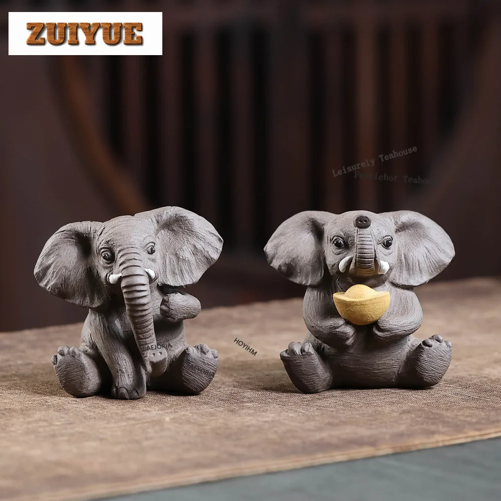 HOYIHM Yixing Purple Clay Elephant Tea Pet Zen Flowerpot Landscaping Tea Figurine Play Toys Tea Statue Ornaments Decoration