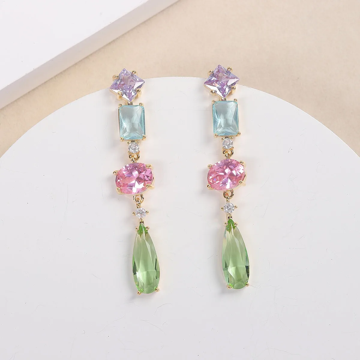 

Rainbow Candy Gemstone Earrings for Women Irregularly Inlaid Colourful Zirconia Design Model Premium Jewellery