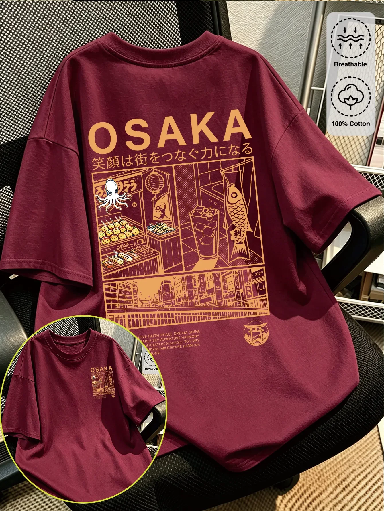 Men's Osaka Japan Graphic T Shirt 100% Cotton City Travel Print Japanese Style Minimal Streetwear Oversized Casual Summer Tee