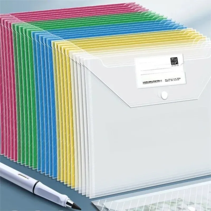 

10 PCS A4 Plastic Pouch Snap Closure Clear File A4 Large Capacity Exam Paper Files Folders for Documents WJJ03
