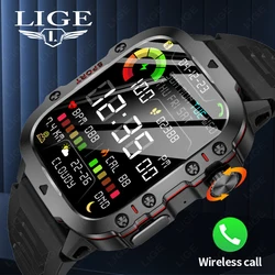 LIGE 2024 Outdoor Military Mens Smartwatch Bluetooth Call Sport Heart Rate Monitor IP68 Waterproof Smart Watches For Android IOS