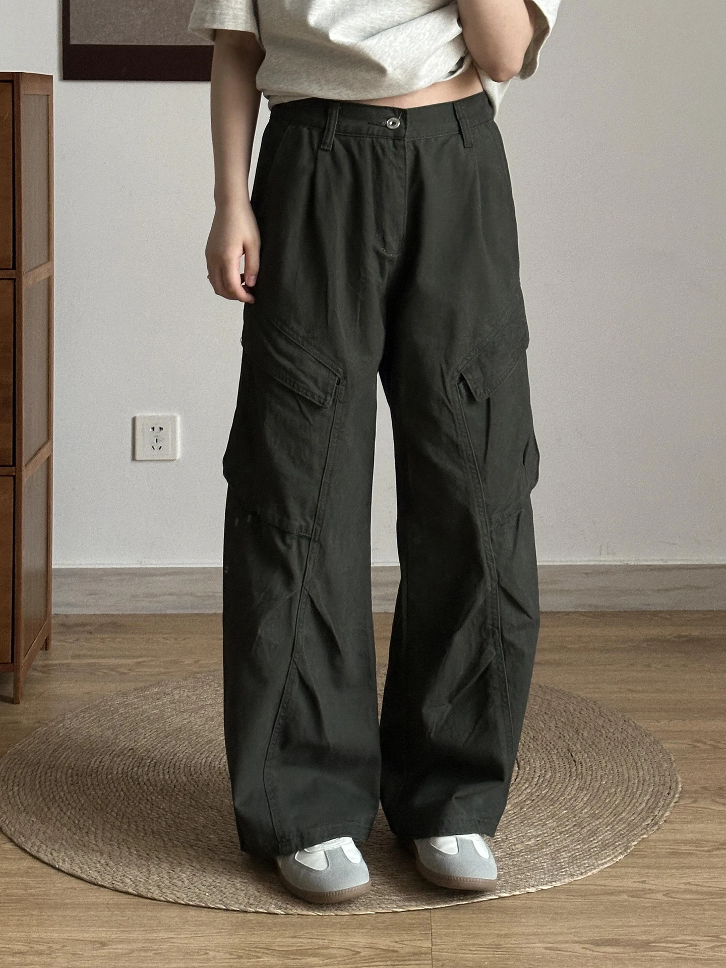 

Мужские осенние рабочие брюки Multi-ket Knife-ape в американском стиле, расклешенные, широкие, в стиле парашютиста, Cleanfit