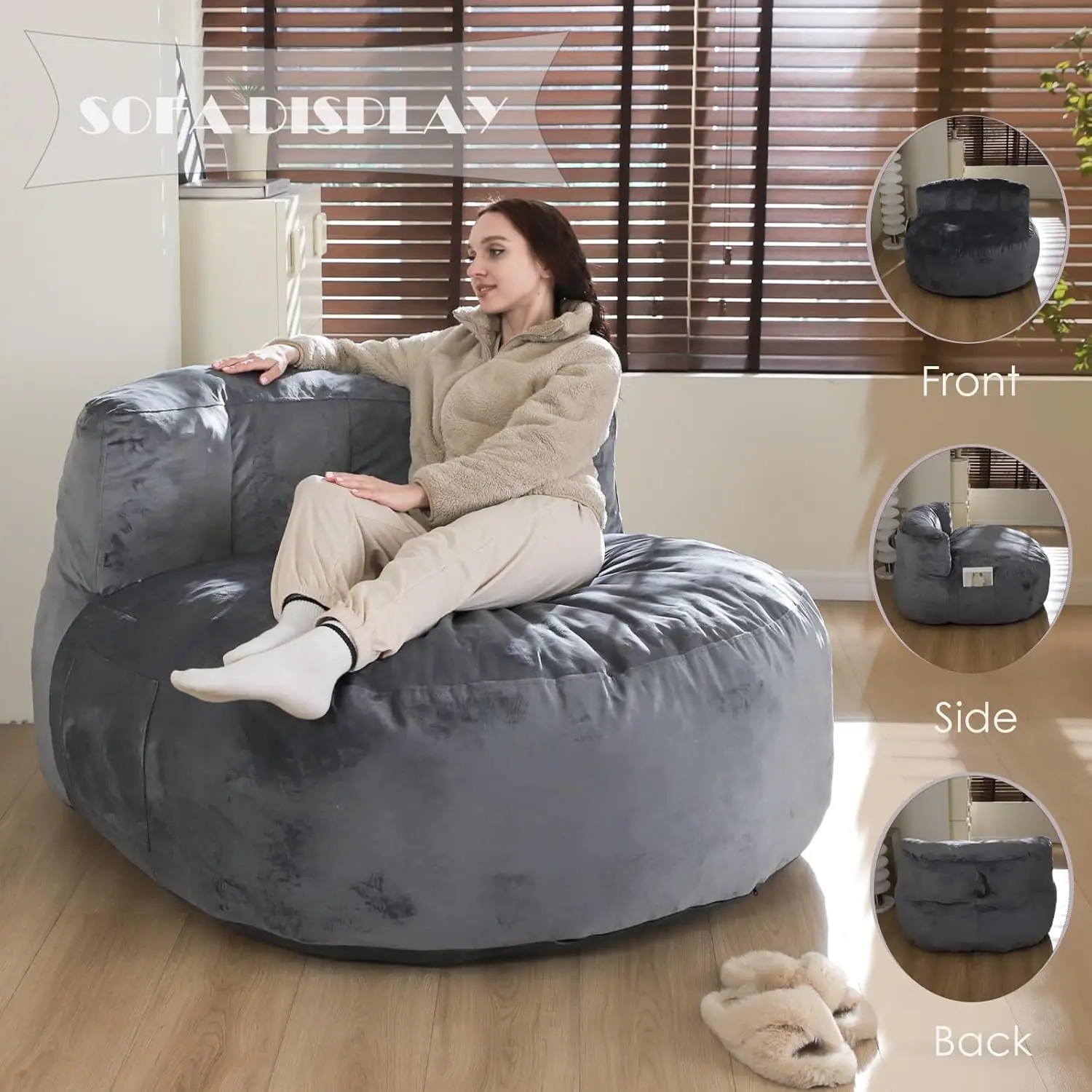 Back Support Bean Bag Chair for Adults,Kids & Teenagers Bean Bags with Memory Foam Filled,4FT Beanbag Chairs Large Sofa with Dut